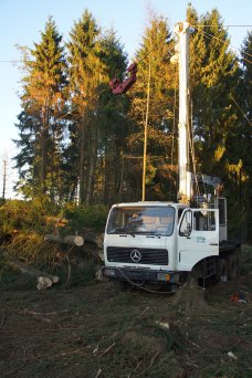 Seilkran auf trockenem Waldstandort